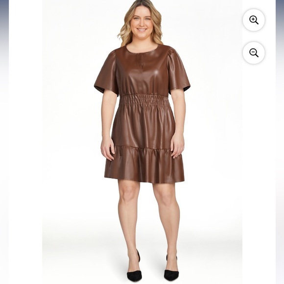 NWT Nine Eighth NY Faux leathers ruffle dress plus size 2X  🍂🍁🍃 OB 🧡 - Picture 1 of 9
